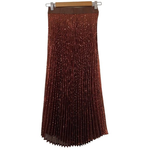 Flannel Dresses & Skirts - Flannel Designer Size 0 AU 6 Pisces Copper Sequin Pleated Maxi Skirt New RRP$410